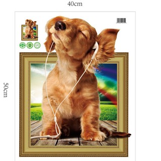Miếng Dán Tường Vinyl Hình Con Chó 3D , Dễ Chùi Rửa