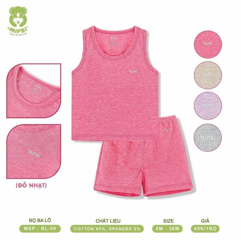 Bộ Quần Áo Ba Lỗ Cho Bé Mipbi (Sz 9-36m)