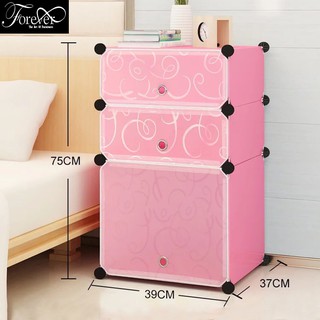Tủ nhựa lắp ghép mini để đầu giường đa năng 3 tầng (1 ô lớn + 2 ô nhỏ) khung hồng cửa trong- Nội Thất Nghệ Thuật Forever