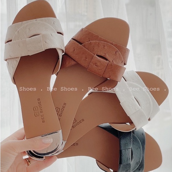 BEESHOES - DÉP NỮ MŨI TRÒN QUAI NGANG ĐAN - DÉP NỮ MŨI TRÒN QUAI NGANG ĐAN ĐẾ BỆT SẴN MÀU ĐEN - TRẮNG - NÂU - KEM 210382