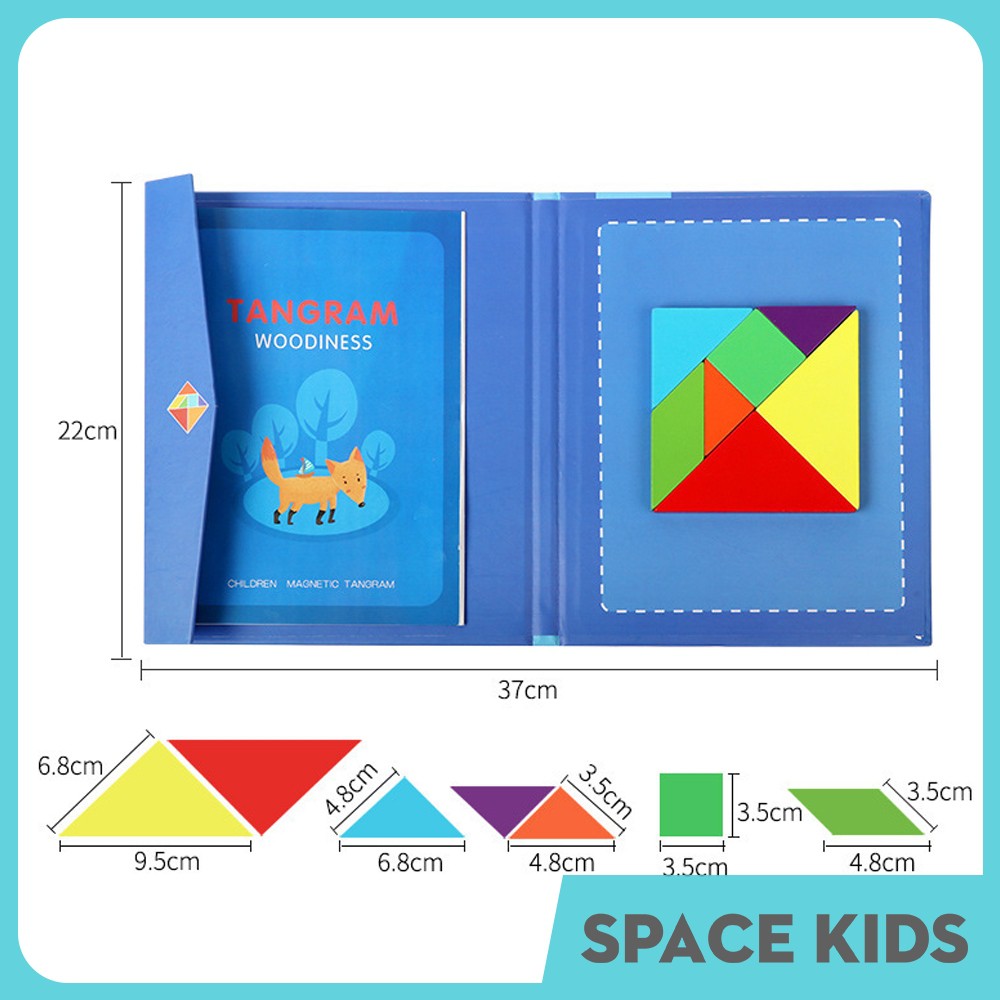 ♥ Đồ chơi gỗ trí tuệ ghép hình Tangram kèm sách từ tính Space Kids cho trẻ tư duy sáng tạo ♥