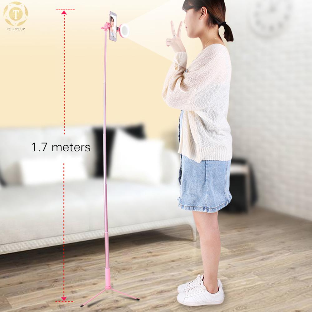 Shipped within 12 hours】 1.7-Meter Live Streaming Selfie-Portrait Stand Kit with Aluminum Alloy Selfie Stick Integrated Phone Holder Fill Light + Tabletop Tripod for Smartphones Pink Smartphone Stand [TO]