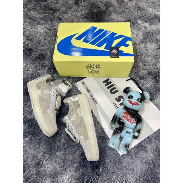 (Híu)Giầy Thể Thao Air Force 1 Low x Travis Scott Grey White Xám Bản Best |Đế Khâu |Lót Trần Bông