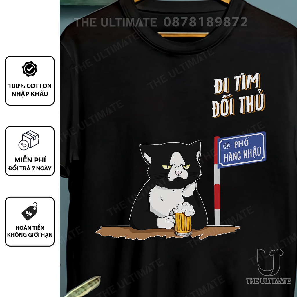 Áo phông Hội Ăn Nhậu - Đi Tìm Đối Thủ - Phố Hàng Nhậu - áo nhóm, du lịch, hội họp form rộng in hình tay lỡ cotton
