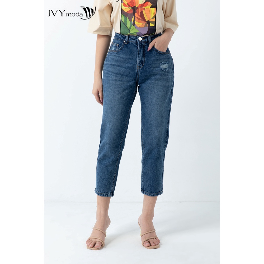 Quần jeans nữ xanh lơ IVY moda MS 25B8053