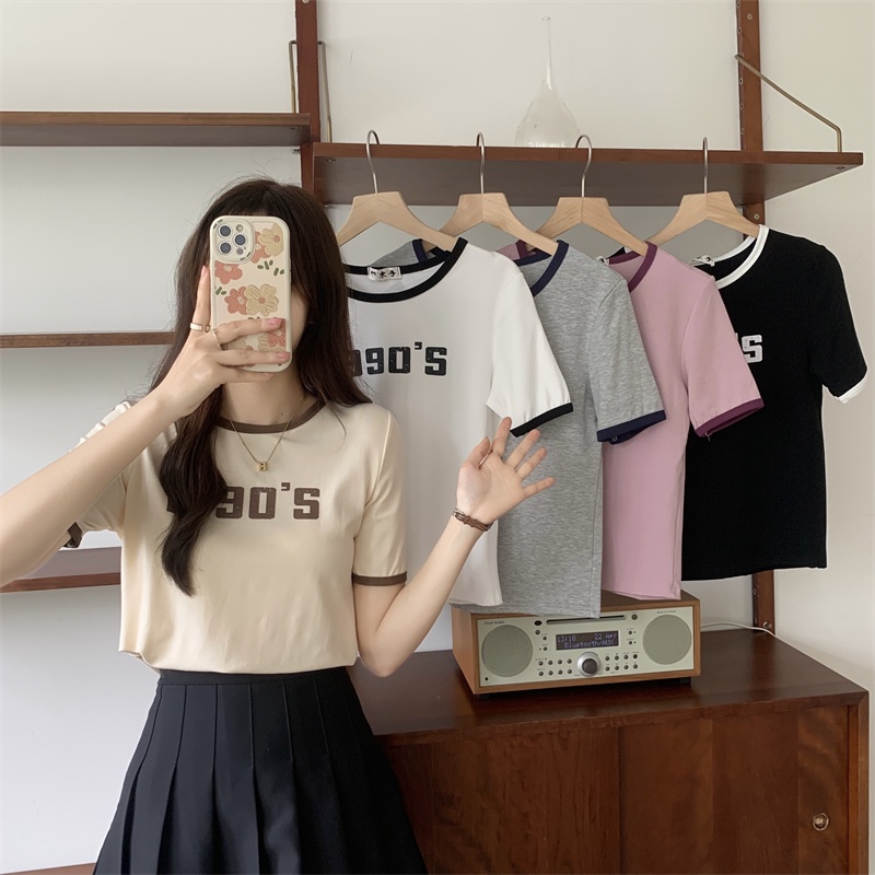 Áo Thun Dệt Kim Ngắn Tay In Họa Tiết Thời Trang Dễ Phối Đồ