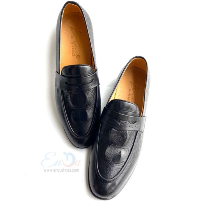 Giày Lười Nam Loafer Màu Đen Dập Vân Cá Sấu - ENDU SHOES