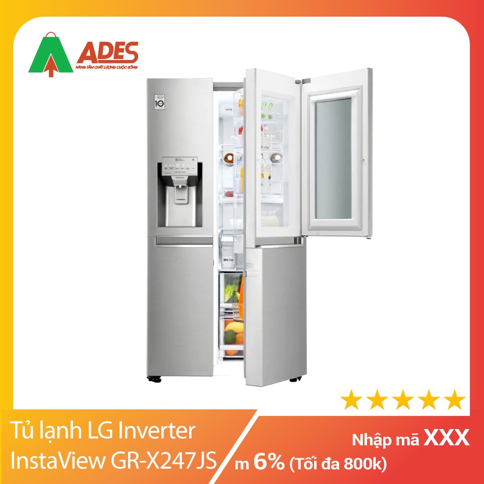 [Mã 154ELSALE2 giảm 7% đơn 300K] [ LG INSTAVIEW ] Tủ lạnh LG Inverter InstaView Door-in-Door 601 lít GR-X247JS