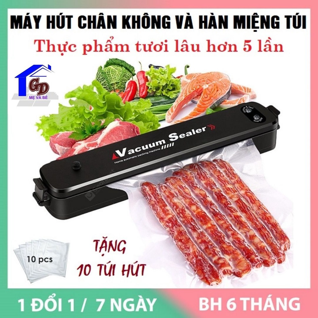 Máy hút chân không thực phẩm Vacuum Sealer dùng cho gia đình, hút khỏe, hết khí- Tặng 10 túi hút