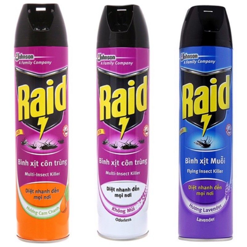 [fs70]Bình xịt côn trùng Raid hương cam chanh/không mùi/lavender 600ml/300ml