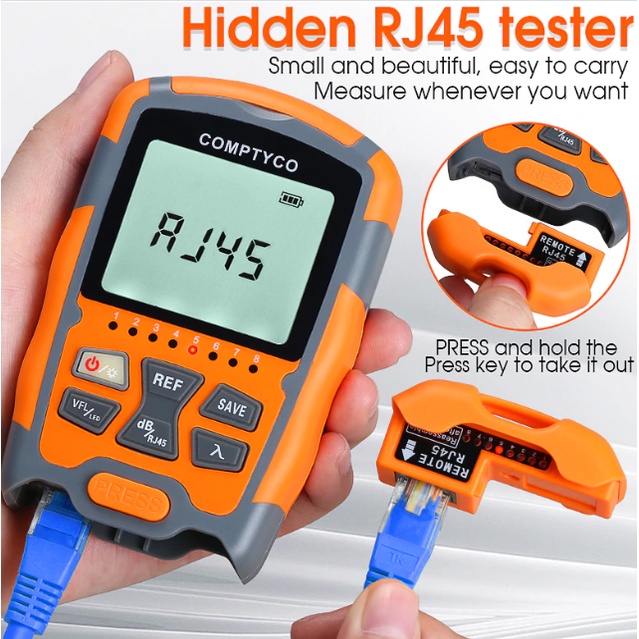 Máy đo công suất cáp quang 4 trong 1 4in1 mini kèm soi quang vlf , test lan rj45