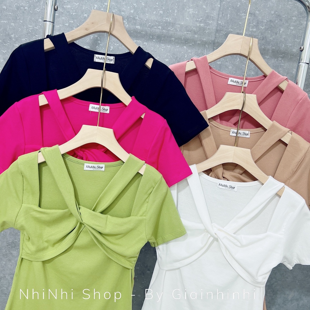 Áo thun cổ xoắn ôm body sexxy, Áo kiểu xoắn ngực dáng ôm AT1207 - NhiNhi Shop