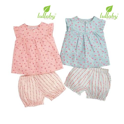 Bộ quần áo trẻ em cộc tay chữ A cài giữa dành cho bé gái chính hãng lullaby [ NHT01-19 - NHT15-19 ]