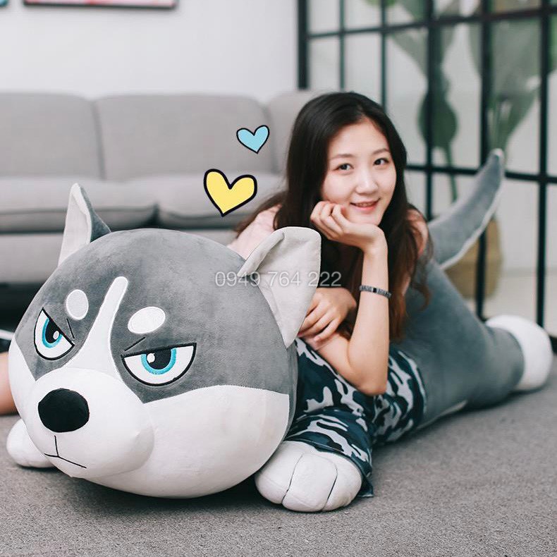 Gấu Bông Chó Alaska Mặt Ngố ⭐FREESHIP ⭐ Gấu Bông Gối Ôm Chó Husky Mặt Ngố Siêu Mềm