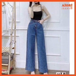 Quần jean nữ aiori ống rộng lưng cao trơn kiểu bò suông rách kiểu phong cách thời trang hàn quốc ulzzang_mã 3083