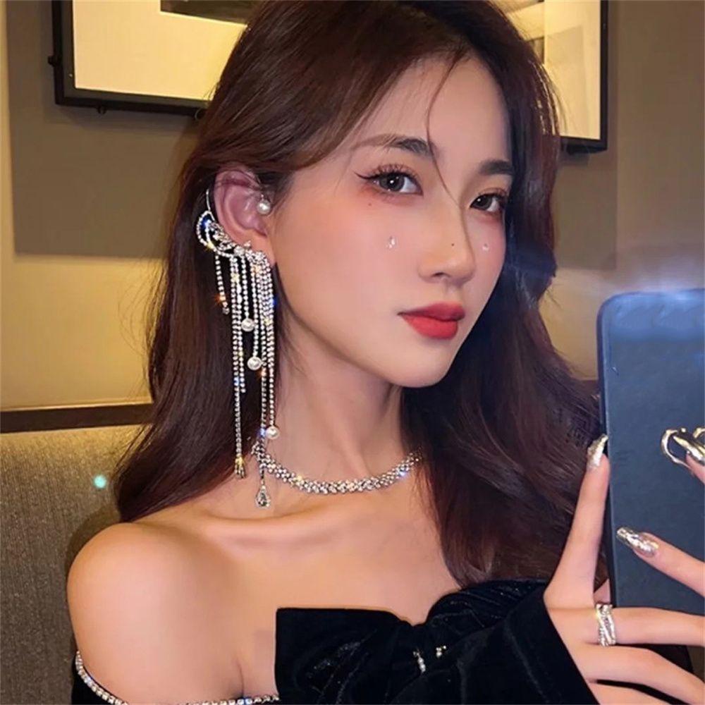 Khuyên Vành Tai Tua Rua Đính Đá Zircon 1 # Cho Nữ|Khuyên Xỏ Cơ Thể Đính Ngọc Trai Giả Xinh Xắn