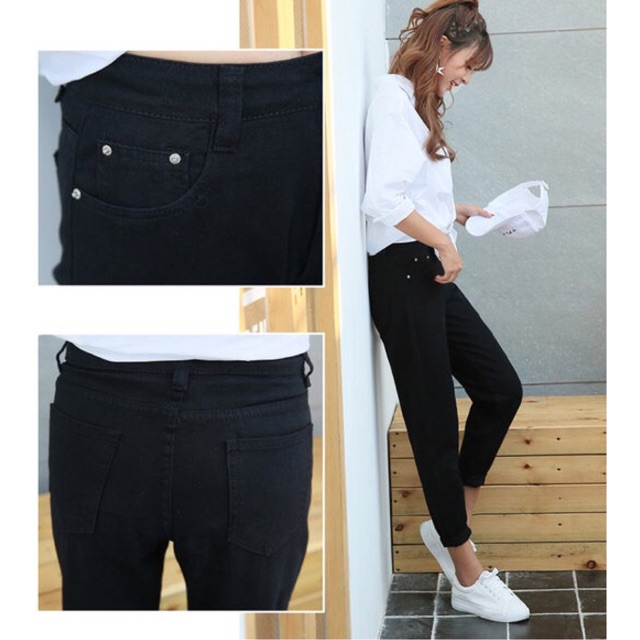(Rách gối và Trơn) Quần baggy jean đen