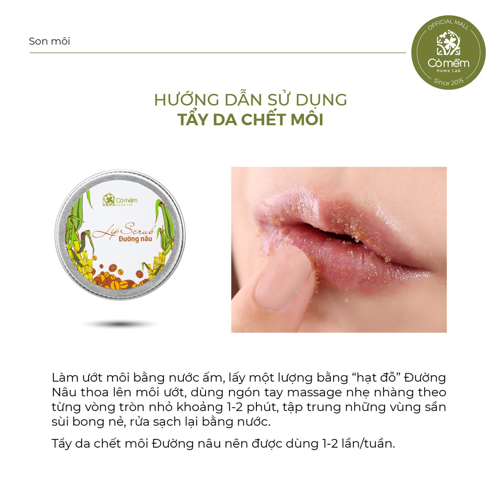 Tẩy Da Chết Môi Thiên Nhiên Từ Cafe Xay Mịn, Dầu Dưỡng - Lip Scrub Đường Nâu Cỏ Mềm 18g - Dưỡng Môi Mềm Mại, Hồng Hào