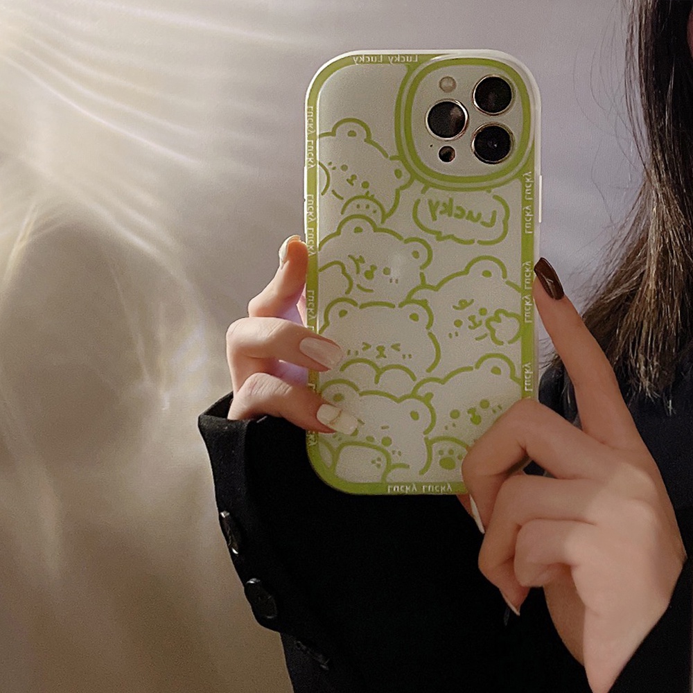 Ốp Điện Thoại TPU Mềm Chống Sốc In Hình Gấu Hoạt Hình + Nơ Cho iPhone 11 12 13 Pro max mini XS max xr 7 8 se2020 plus