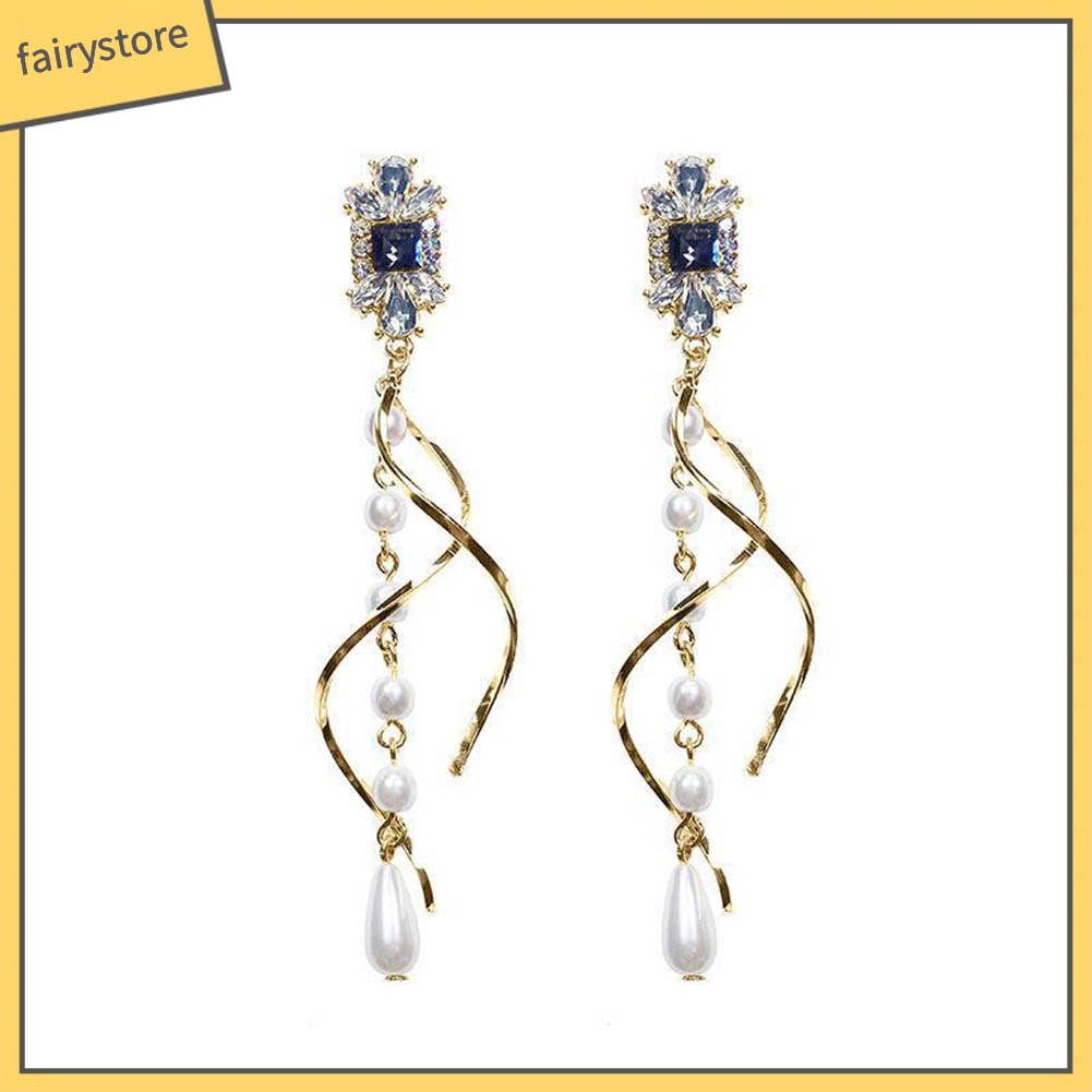 Bông Tai Dáng Dài Đính Ngọc Trai Giả Xinh Xắn