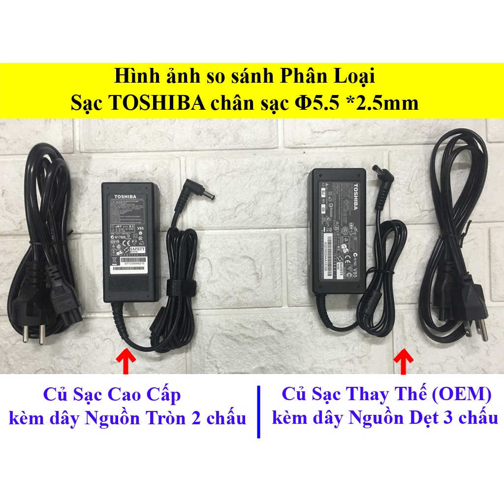 Sạc Laptop Toshiba 19v 3.42a (65w) chân thường to đường kính đầu sạc 5.5mm - tặng kèm dây nguồn