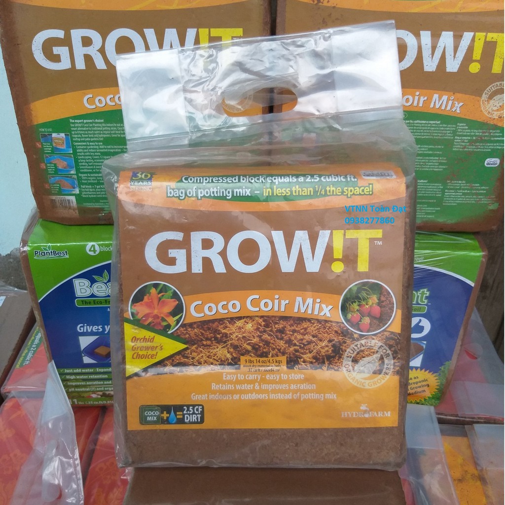 Mụn xơ dừa GORW!T CoCo Coir Mix - Grow !T Hàng xuất khẩu Châu Âu, Mỹ, Canada - Giá thể trồng cây