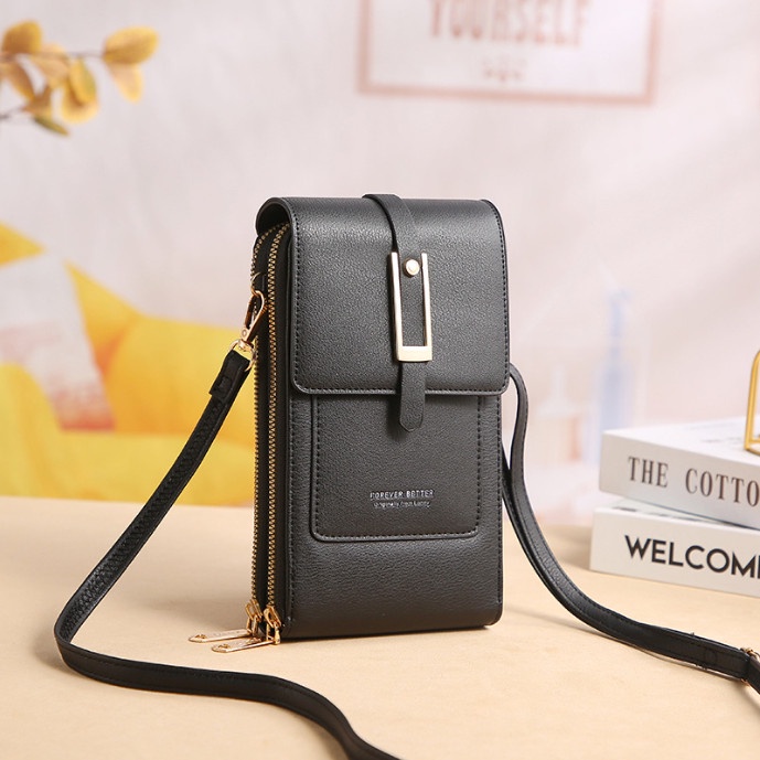 Túi đeo chéo nữ đựng điện thoại hai khóa đai dọc cao cấp BAG U DKO195