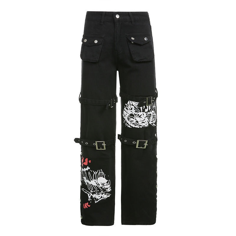 Quần jeans phong cách đường phố cá tính thời trang Nhật Bản cho nữ