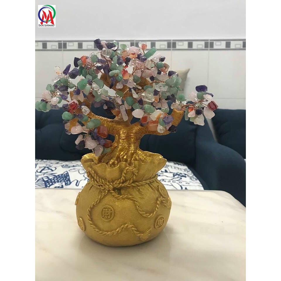 Cây Tài Lộc Đá Thạch Anh Ngũ Sắc 26cm