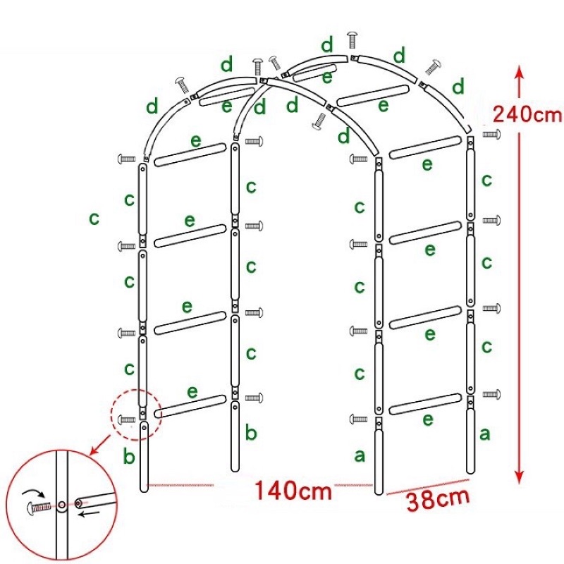 Khung vòm hoa hồng leo màu xanh fi 19 cao 2,4m rộng 1,4m