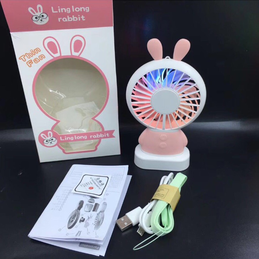 Quạt Mini Cầm Tay Tai Thỏ Siêu Mát, 2 Cấp Độ,  Có Đèn Led | BigBuy360 - bigbuy360.vn