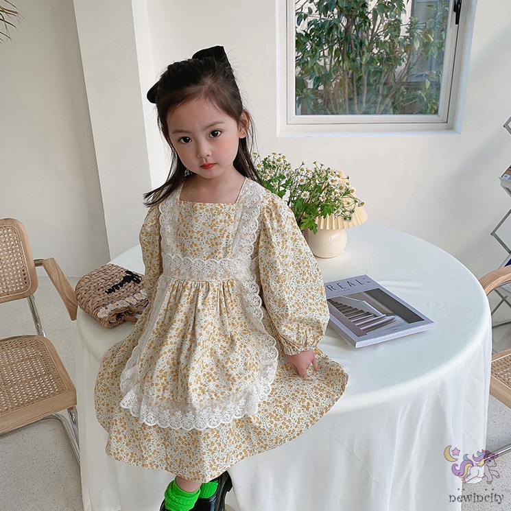 Đầm Cổ Búp Bê Ren Hoa Cho Bé Gái