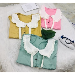 Set Pijama, bộ mặc nhà áo cộc quần dài buộc nơ siêu xinh