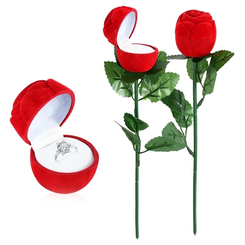 1 Hộp Đựng Trang Sức Hình Hoa Hồng Đỏ Lãng Mạn Có Hộp Đựng Nhẫn Cưới Ốp