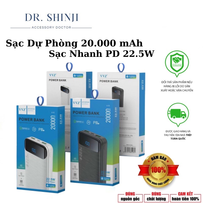 Sạc Dự Phòng  20000 mAh Sạc Nhanh PD 22.5W  Sạc Nhanh Với cáp sạc Lightning Type V-Y9 VVZ