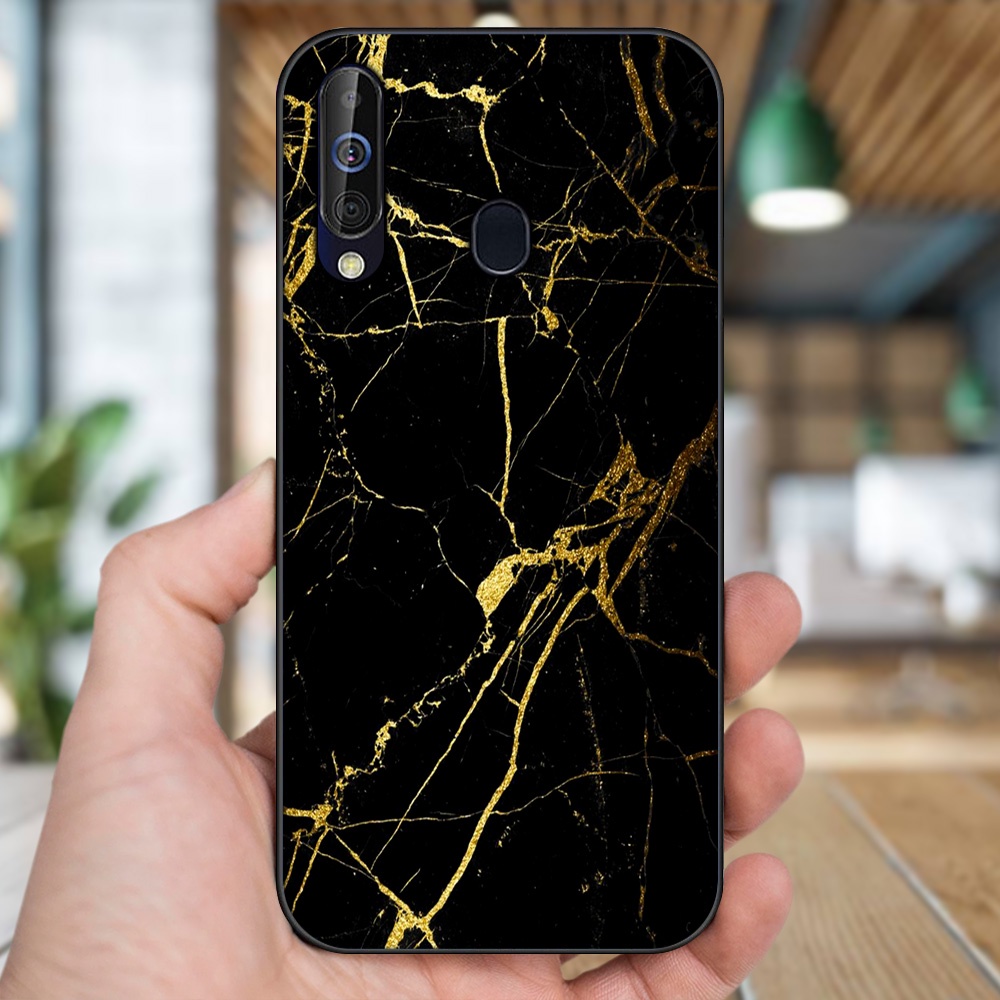 Ốp lưng Samsung A8s, A60, M30 viền đen in hình vân đá Marble