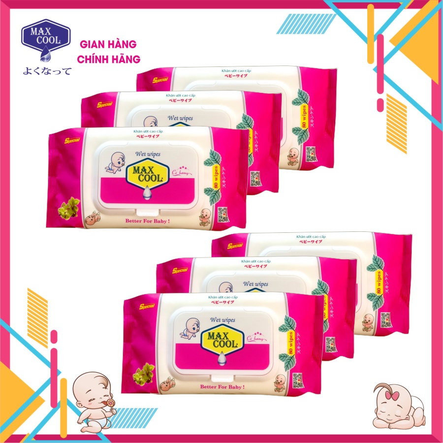 {Chính hãng} 6 GÓI KHĂN ƯỚT MAX COOL 80 TỜ - CÓ HƯƠNG
