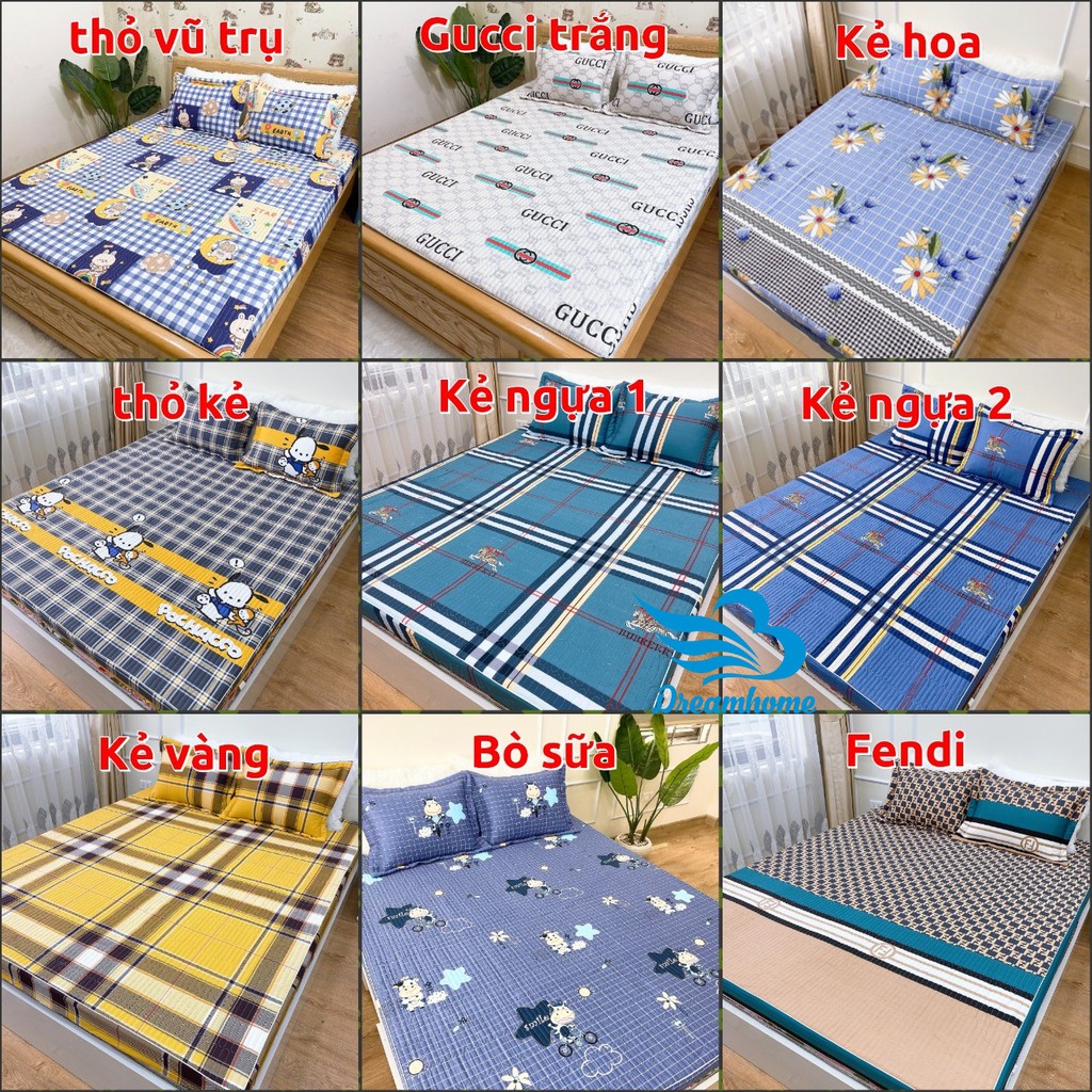 Bộ ga gối cotton 100% cao cấp, ga chun trần bông đủ kích thước nệm Dreamhome