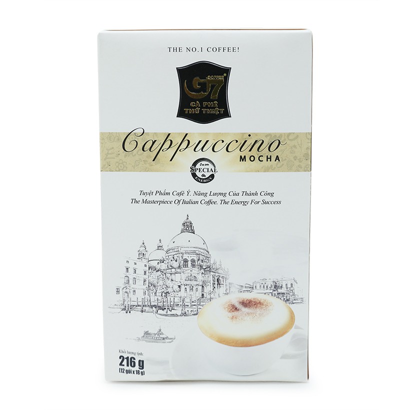 Cà phê Trung Nguyên hòa tan G7 Cappuccino hương Hazelnut/ Mocha/ Coconut (Hộp 12 gói 18 gr)