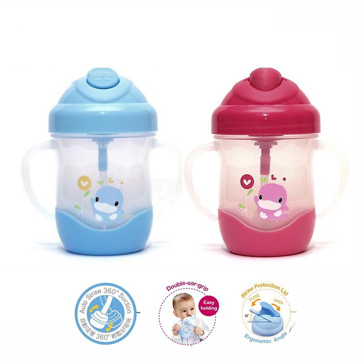 Bình Uống Nước Ống Hút KUKU Có Tay Cầm Bằng Nhựa KU5452 200ml