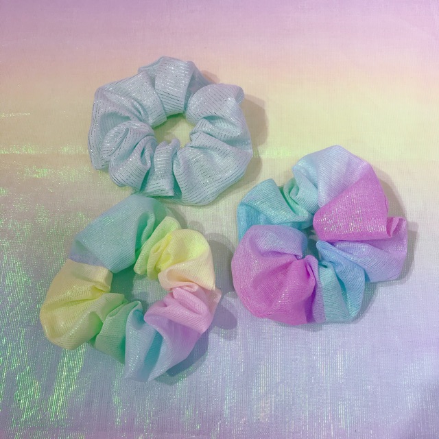 [ Hinh thật ] Cột tóc vải cầu vồng - scrunchies