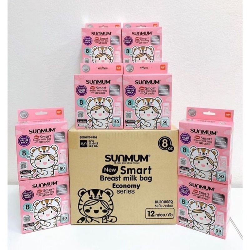Túi Trữ Sữa Sunmum 250ml (Combo 2 Hộp ) Nhập Khẩu Thái Lan / 3 Khóa Zip Chống Tràn Sữa / Túi Mềm Màu Hồng