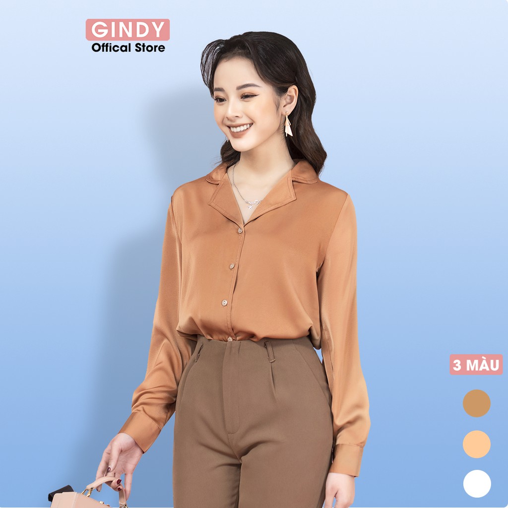 Áo sơ mi nữ lụa thái GINDY cổ bẻ tay dài dáng basic suông trơn sơmi công sở, học sinh thời trang xuân hè 2022 A10007