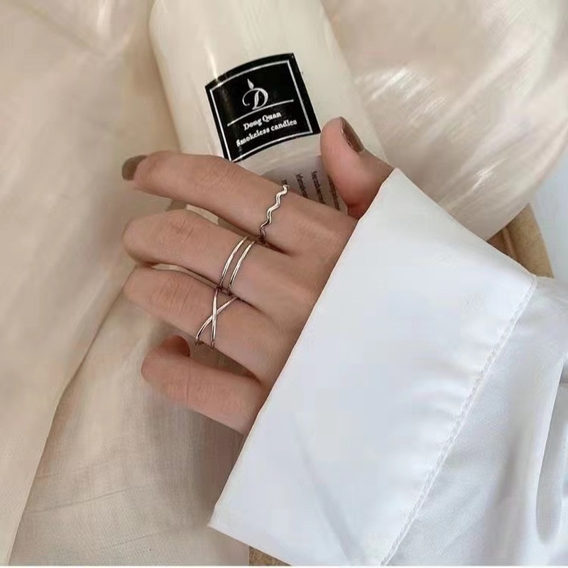 Set 3 nhẫn hợp kim màu bạc thời trang cho nữ