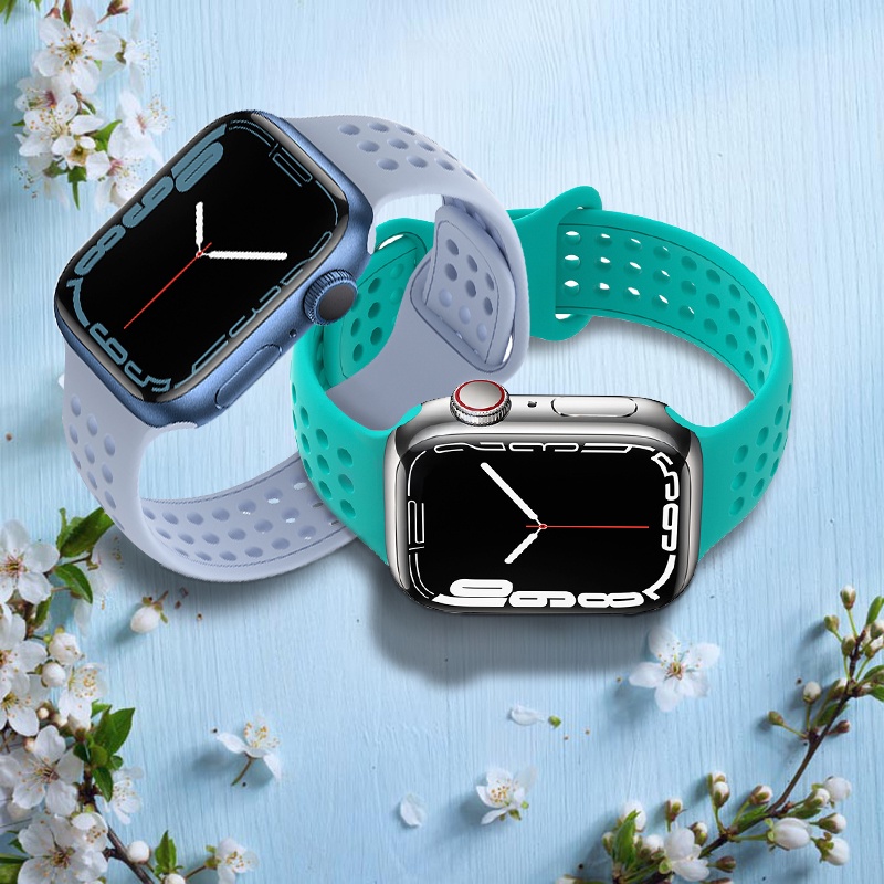Dây Đeo Silicone Thoáng Khí Cho Đồng Hồ Thông Minh Apple Watch 45mm 41mm 44mm 40mm 42mm 38mm iWatch 7 se 5 4 3 2