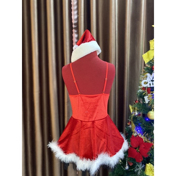 [NOEL SẴN] Váy Ngủ Nhung Giáng Sinh Sexy Xẻ Tà Sang Trọng MS19989 [CWEAR.SEXY_ĐỒ NGỦ &amp; NỘI Y CAO CẤP]