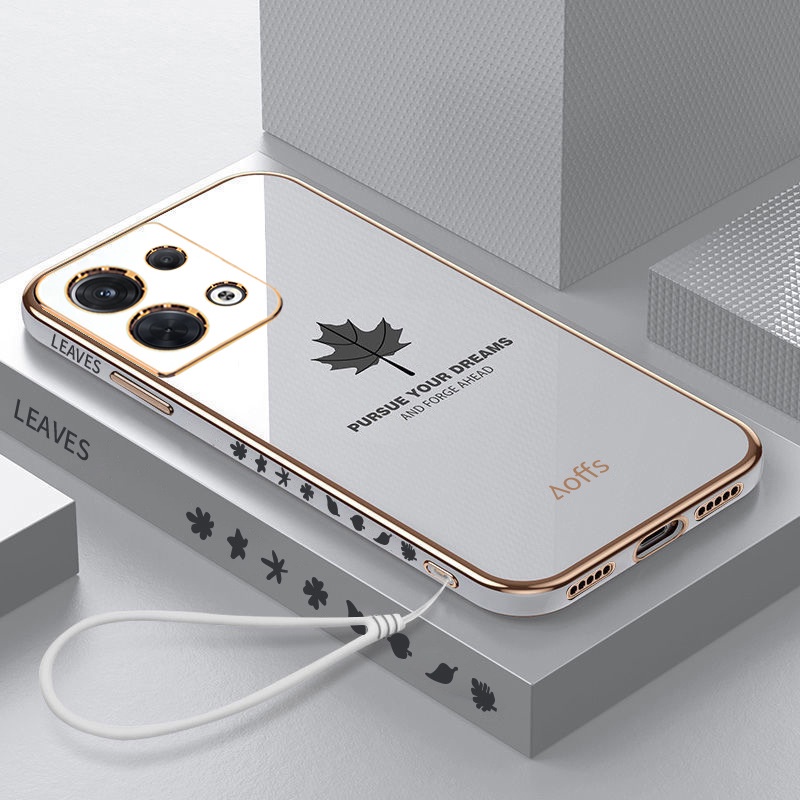 Ốp Điện Thoại Silicon Mềm Màu Kẹo Hình Lá Phong 6D Có Dây Đeo Cho Oppo Reno 8 7 6 5 Pro 4G 5G A54 A15 A15S A16K A16E