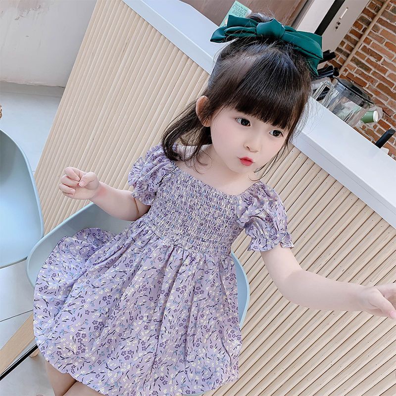 Váy đầm bé gái hoa nhí dáng xòe chun ngực 2 màu tím be siêu mềm siêu mát Jimado E1.074.TI.100