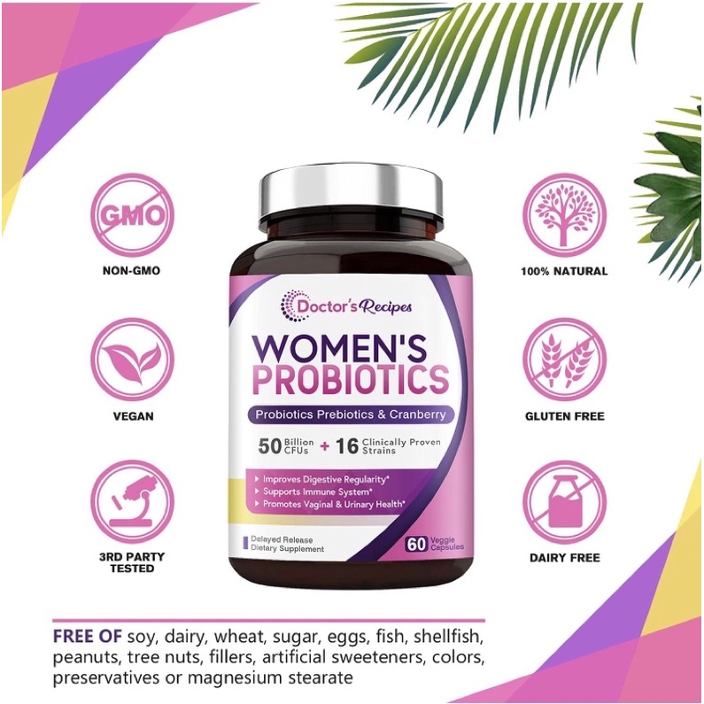 Men vi sinh thuần chay cho nữ Doctor's Recipes Women’s Probiotic 50tỷ lợi khuẩn 60v USA