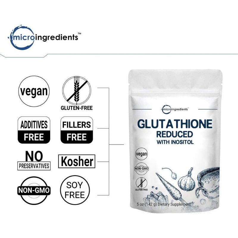Bột Glutathione 500mg Trắng Da 284 Servings Chống Lão Hóa Micro Ingredients Vegan